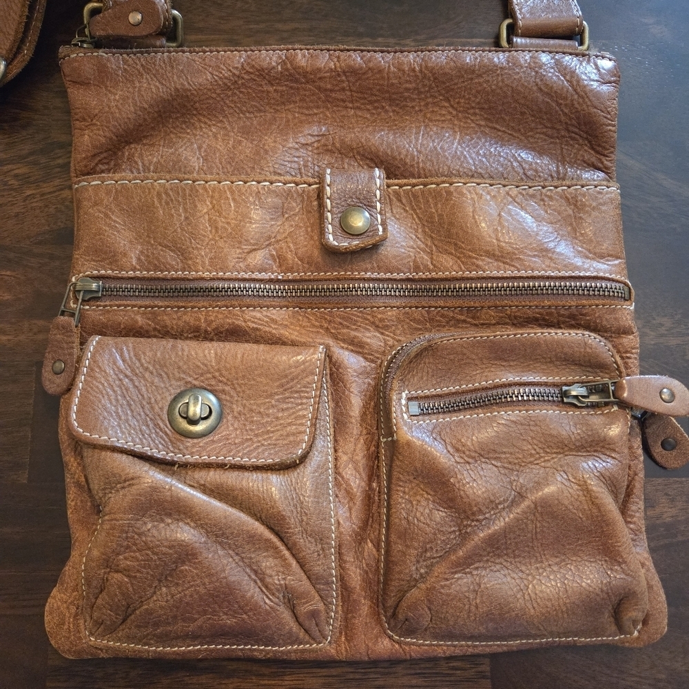 Roots Leather Venetian Tribe Large Boho Casual Cross Body Bag Natural Tan - Picture 4 of 11